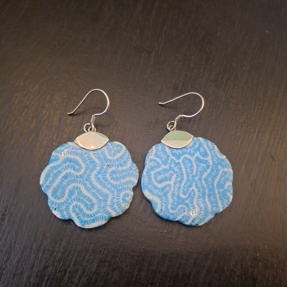 Blue Coral & Sterling Silver Earrings